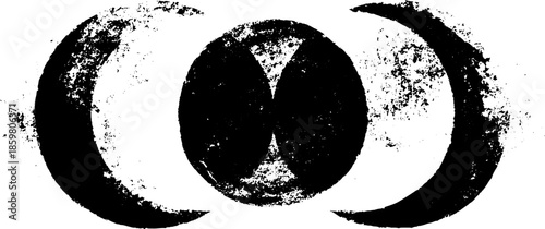 Monochrome abstract stencil design of interlocking crescent shapes