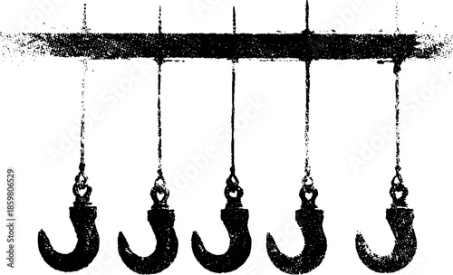 Industrial heavy duty hooks stencil art in black and white for urban design