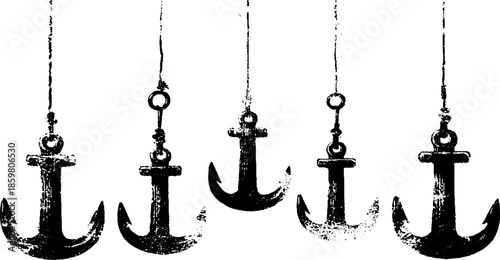 Black and white stencil illustration of heavy duty anchors for nautical design projects