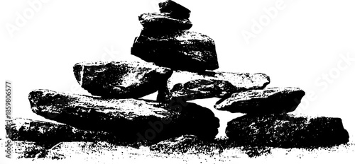 Monochrome stencil art of layered glacial moraine for urban design