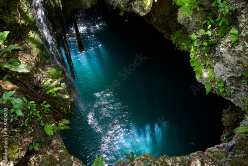 underwater scene with tropical island