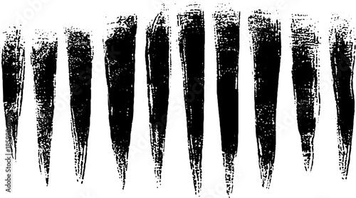 Black and white stencil illustration of long icicles for winter design