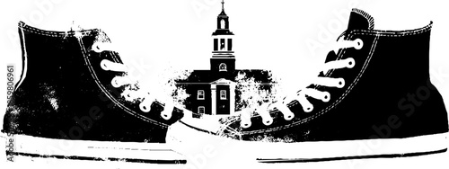 Minimalist urban sneaker stencil with architectural silhouette for contemporary design