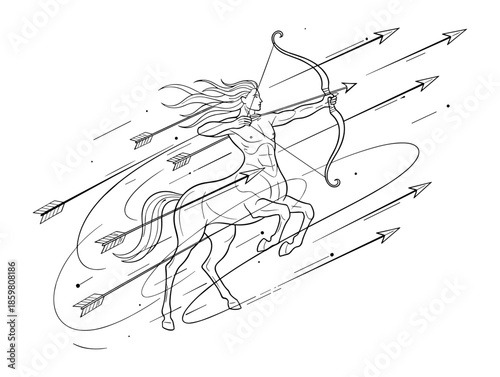 Centaur shooting arrows against white background