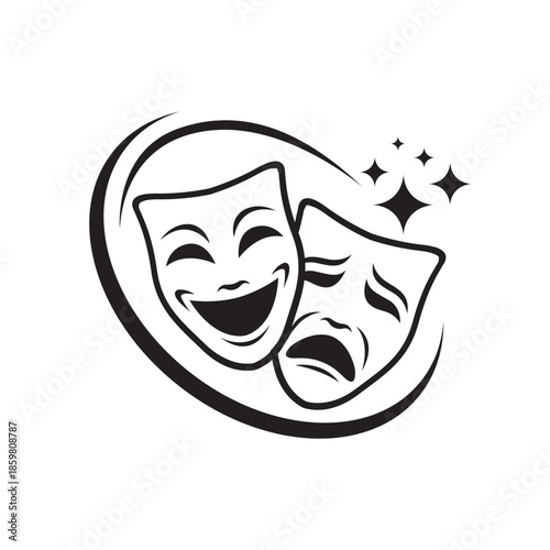 icon of comedy and tragedy theatrical masks isolated on white background