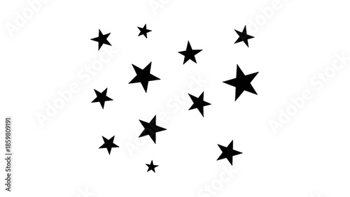 Vector illustration of scattered black star shapes, festive decorative elements on transparent background