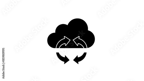 Vector illustration of a cloud data synchronization and transfer icon on transparent background