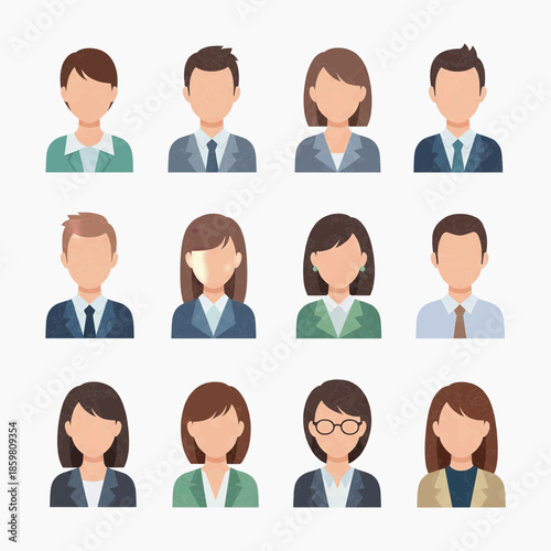 A group of diverse business people illustrations in various professional attire are shown in a grid.