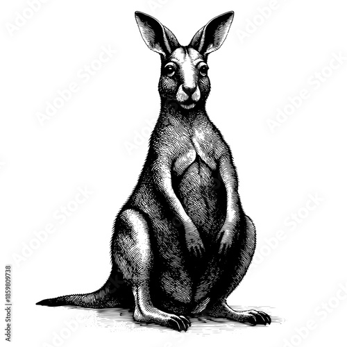 Kangaroo sitting upright in an engraving style