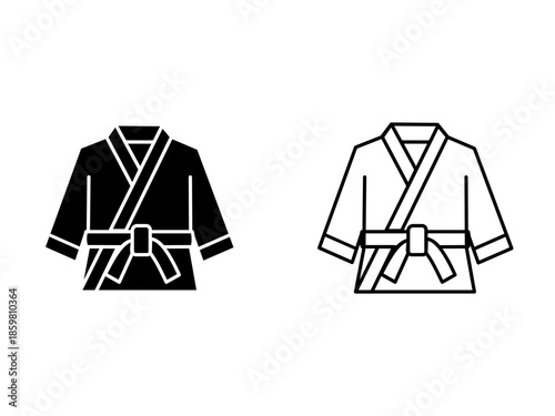 Kimono Line and Solid Icon Asian Martial Arts Uniform with Belt Outline Vector for Web and App Stock Illustration