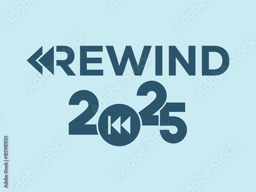 Stylish navy blue "REWIND 2025" typography with integrated target icons in numbers on light cyan background. Perfect for year-in-review graphics, recap videos, social media highlights.