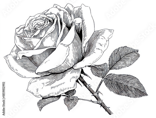 Elegant Vintage Rose Line Art Illustration for Coloring Pages and Design Projects