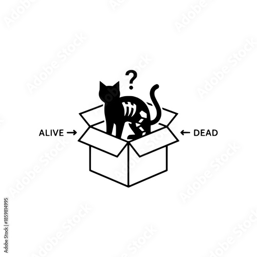 Schrödinger's cat in box with question mark