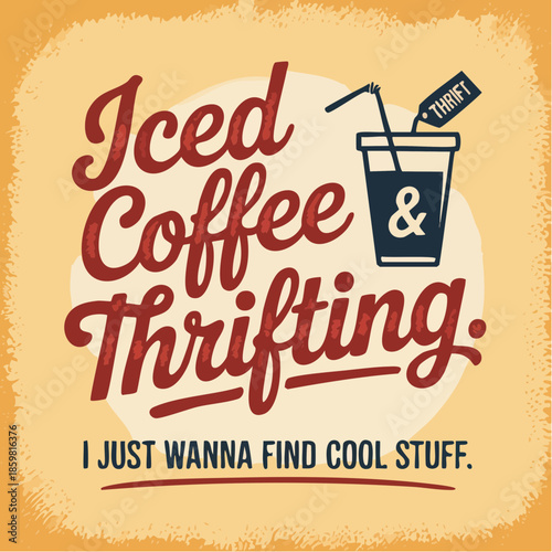 iced coffee and thrifting collide in retro charm, sipping style while chasing cool finds