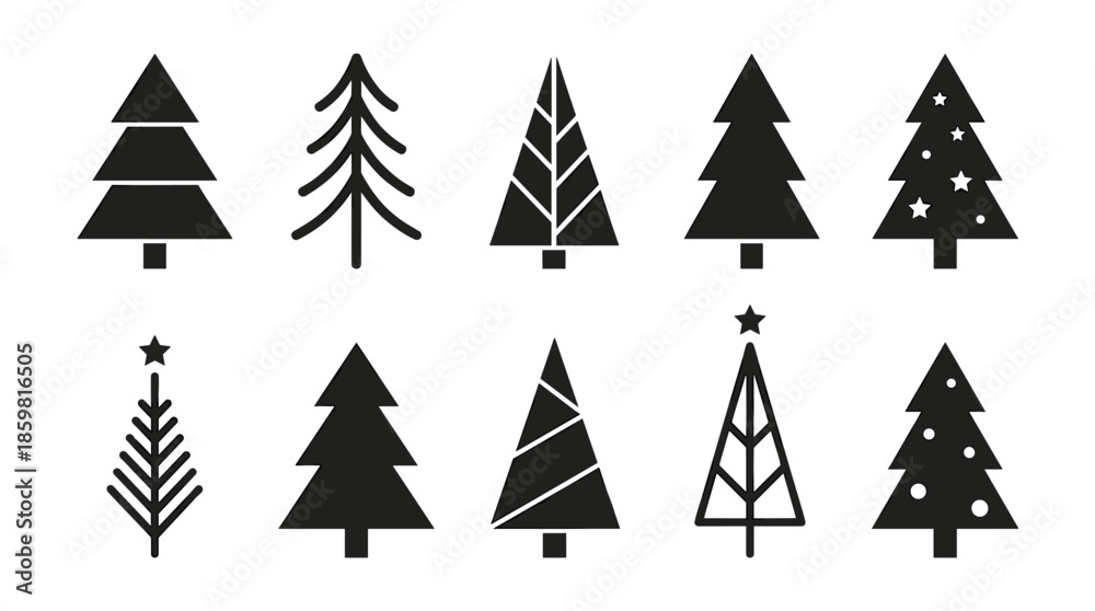 Obraz premium Varied Stylized Christmas Tree Icons Set