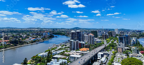 Принти на полотні Aerial View of Brisbane River and Urban Cityscape in Queensland, Australia