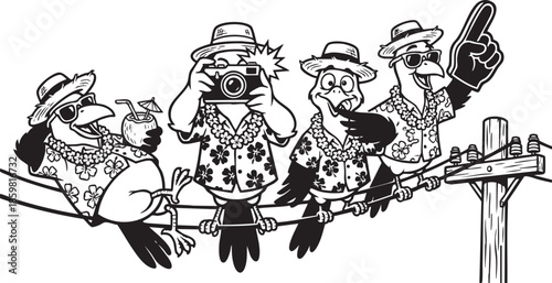 funny bird on a wire, bird, food, rose, xmas, flower, seamless, fairy tale, fantasy, art, winter, fairytale, outline, pattern, children, cat, nature, animal, coloring book, sketch, drawing, vector, il