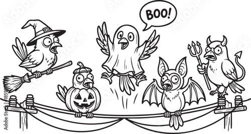 funny bird on a wire, bird, food, rose, xmas, flower, seamless, fairy tale, fantasy, art, winter, fairytale, outline, pattern, children, cat, nature, animal, coloring book, sketch, drawing, vector, il