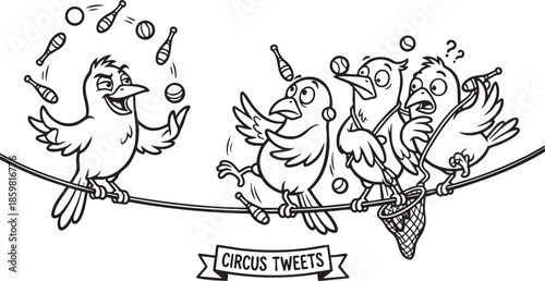 funny bird on a wire, bird, food, rose, xmas, flower, seamless, fairy tale, fantasy, art, winter, fairytale, outline, pattern, children, cat, nature, animal, coloring book, sketch, drawing, vector, il