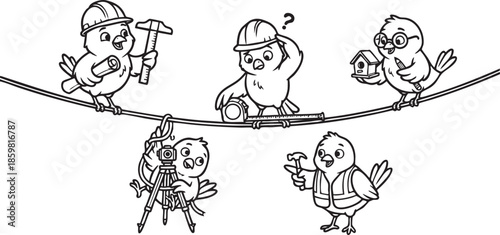 funny bird on a wire, bird, food, rose, xmas, flower, seamless, fairy tale, fantasy, art, winter, fairytale, outline, pattern, children, cat, nature, animal, coloring book, sketch, drawing, vector, il