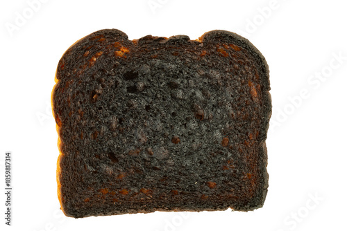 Isolated slice of burnt toast closeup