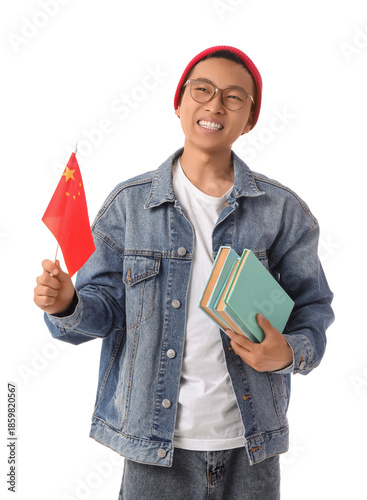 Young Asian man with flag o...