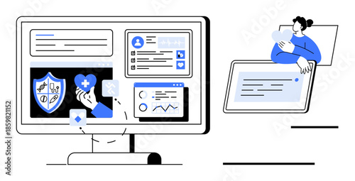 Digital health technology. Digital health insights, remote patient monitoring via dashboards, and telemedicine for modern healthcare solutions. Fits of telehealth, data, health tech, analytics