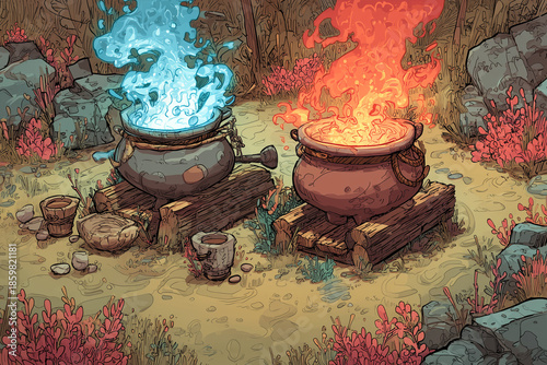 cauldrons on the fire