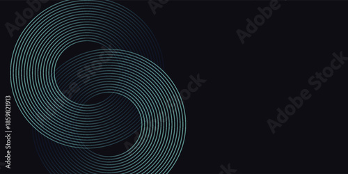 Blue abstract background with glowing circles. Swirl circular lines pattern. Geometric spiral. Twirl element. Modern graphic desi