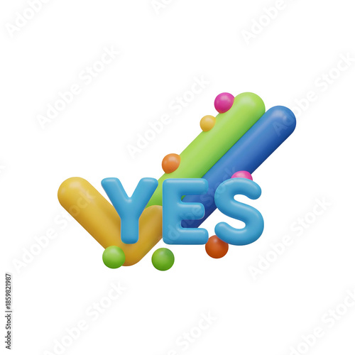 Colorful 3D Yes Text with Spheres.