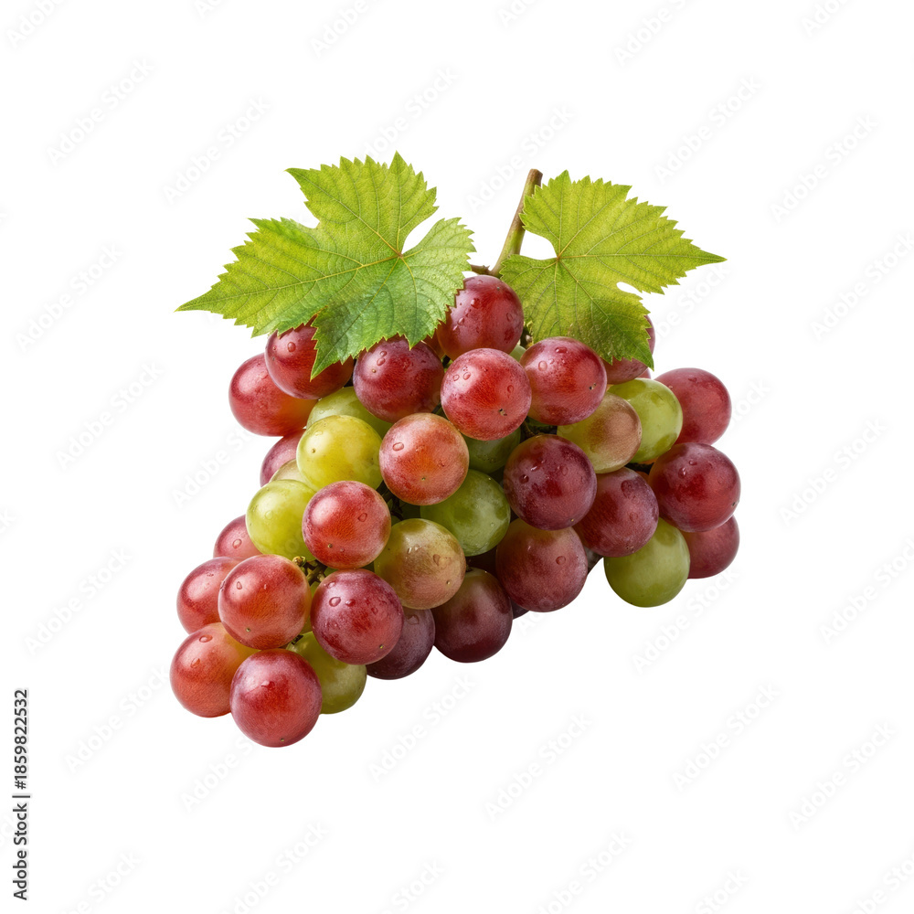 Fototapeta premium Fresh grapes with leaves on Transparent Background