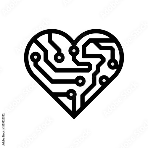 Heart vector with electronic circuit board pattern, ideal for tech-themed designs. Suitable for tech companies, digital illustrations, and Valentine's Day.