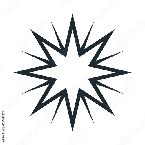 Black star burst shape on white background, suitable for dynamic design projects, backgrounds, posters, and graphic elements. Bold and eye-catching.