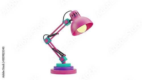 Pink and Teal Articulated Desk Lamp with Light Bulb On