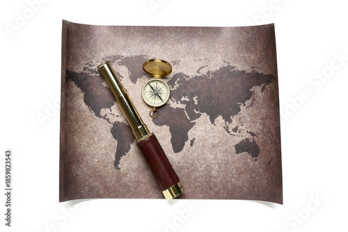 Old compass, spyglass and v...