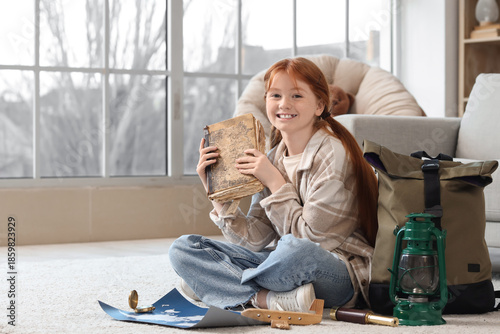 Cute teenage happy redhead ...