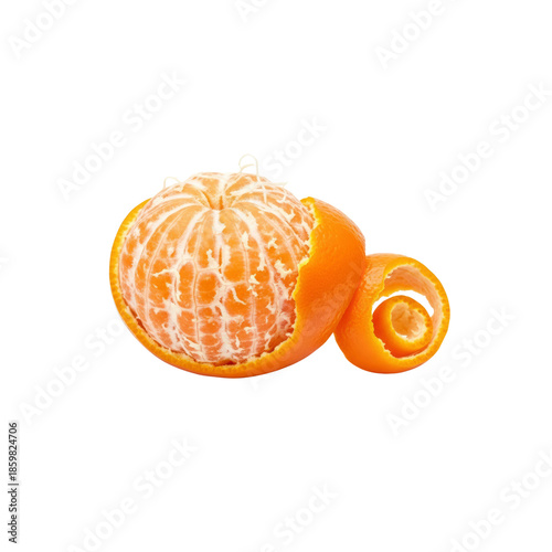 Peeled mandarin orange with zest curl