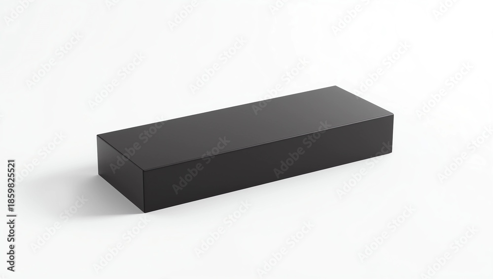 Fototapeta premium Black horizontal thin blank box from front top side angle. 3D illustration isolated on white background