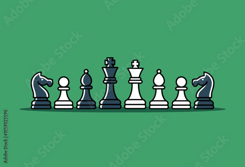Strategic Chess Pieces in a Minimalist Design Showcasing the Game's Intense Rivalry