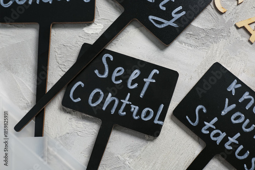 Card with word SELF CONTROL...