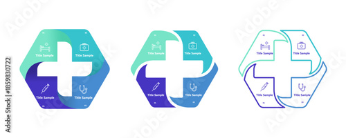 Vector plus infographic set, medical diagram, healthcare graph, hospital presentation, emergency chart. Medicine doctor logo. Concept with 4 options, parts, steps, processes. editable vector
