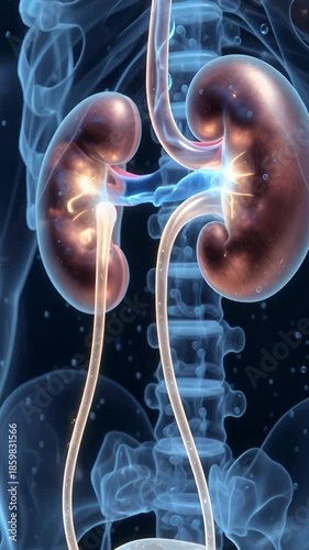 3D anatomical visualization of human kidneys filtration
