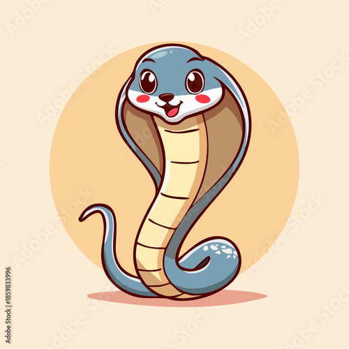 Cute and charming blue cartoon cobra illustration featuring a friendly, smiling reptile, ideal for engaging children's content and playful animal-themed graphic designs
