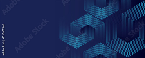 Dark blue abstract background with glowing blue hexagon geometric line pattern. Modern and futuristic hexagon line background concept. Vector illustration VOL. 3