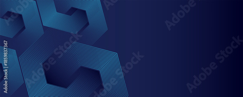 Dark blue abstract background with glowing blue hexagon geometric line pattern. Modern and futuristic hexagon line background concept. Vector illustration VOL. 3