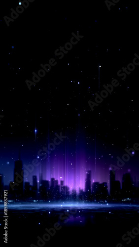Purple night sky city silhouette