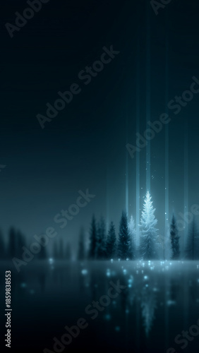 Dark structure silhouette reflected on water at night