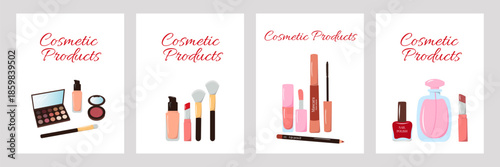 cosmetic products banner set with cosmetics and cosmetics products