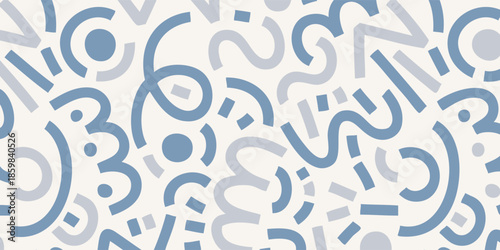 Abstract Pattern of Blue and Gray Wavy Lines and Circles.