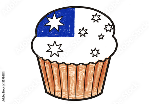 Australian flag cupcake illustration for educational activities and preschool  